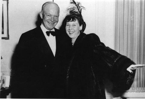 Mrs. Eisenhower's birthday party at Fort Meyer, Virginia, on November 14, 1947.  Mamie is wearing a Sally Victor hat and mink coat which was given to her by DDE.